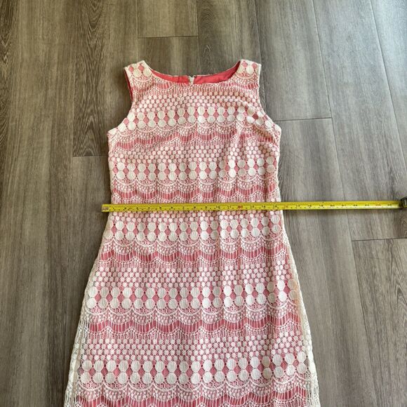 Eliza J Dress Size 2 Coral & White Balletcore Lace Coquette Boho Fringe Roaring - Picture 9 of 13
